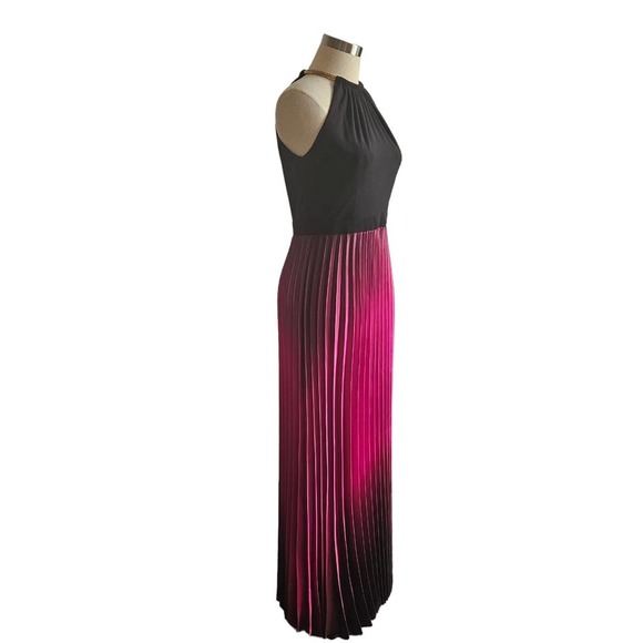 Xscape by Joanna Chen Fuschia Black Long Pleated Maxi Casual Ombre Dress Size 6 - Picture 6 of 12